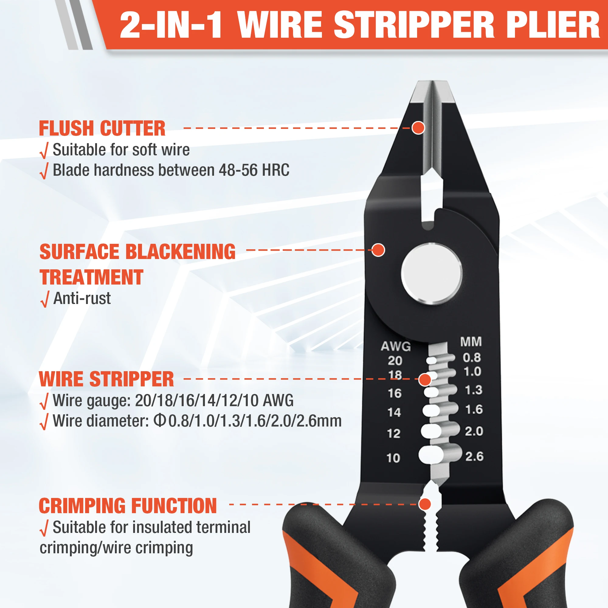 Valuemax Universal Diagonal Pliers Electrical Wire Cutters Wire Stripper 2-in-1 Cutting Side Snips Flush Pliers