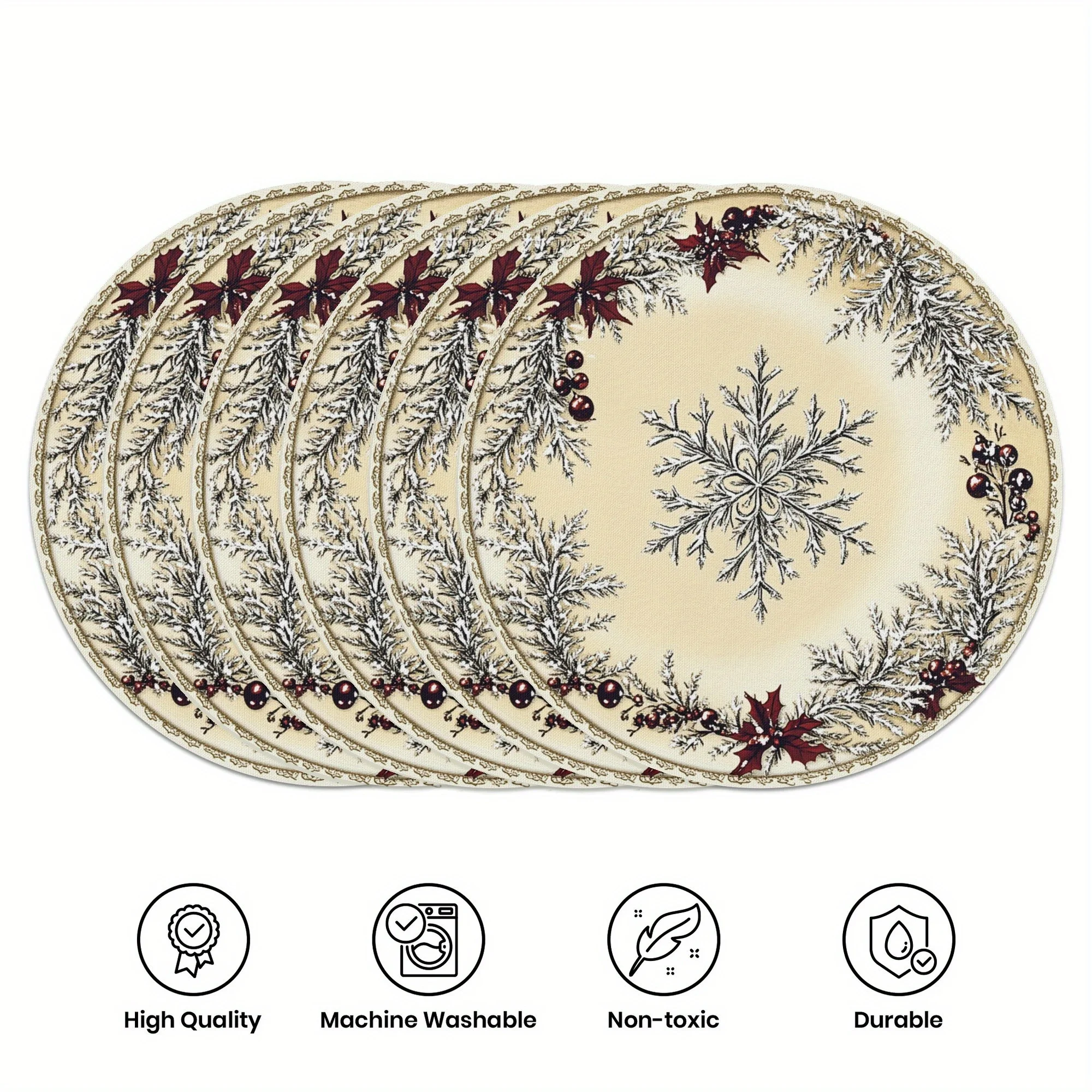 VIKAMA 6PC Weihnachten Holly Schneeflocke Mahlzeit Matte Rote Beere Schneeflocke Tisch Restaurant Weihnachten Party Dekoration
