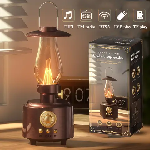 Lampe de nuit Vintage classique, Radio FM, haut-parleur Bluetooth, caisson de basses, son Hifi, système Audio, lecteur de musique, lecture USB TF