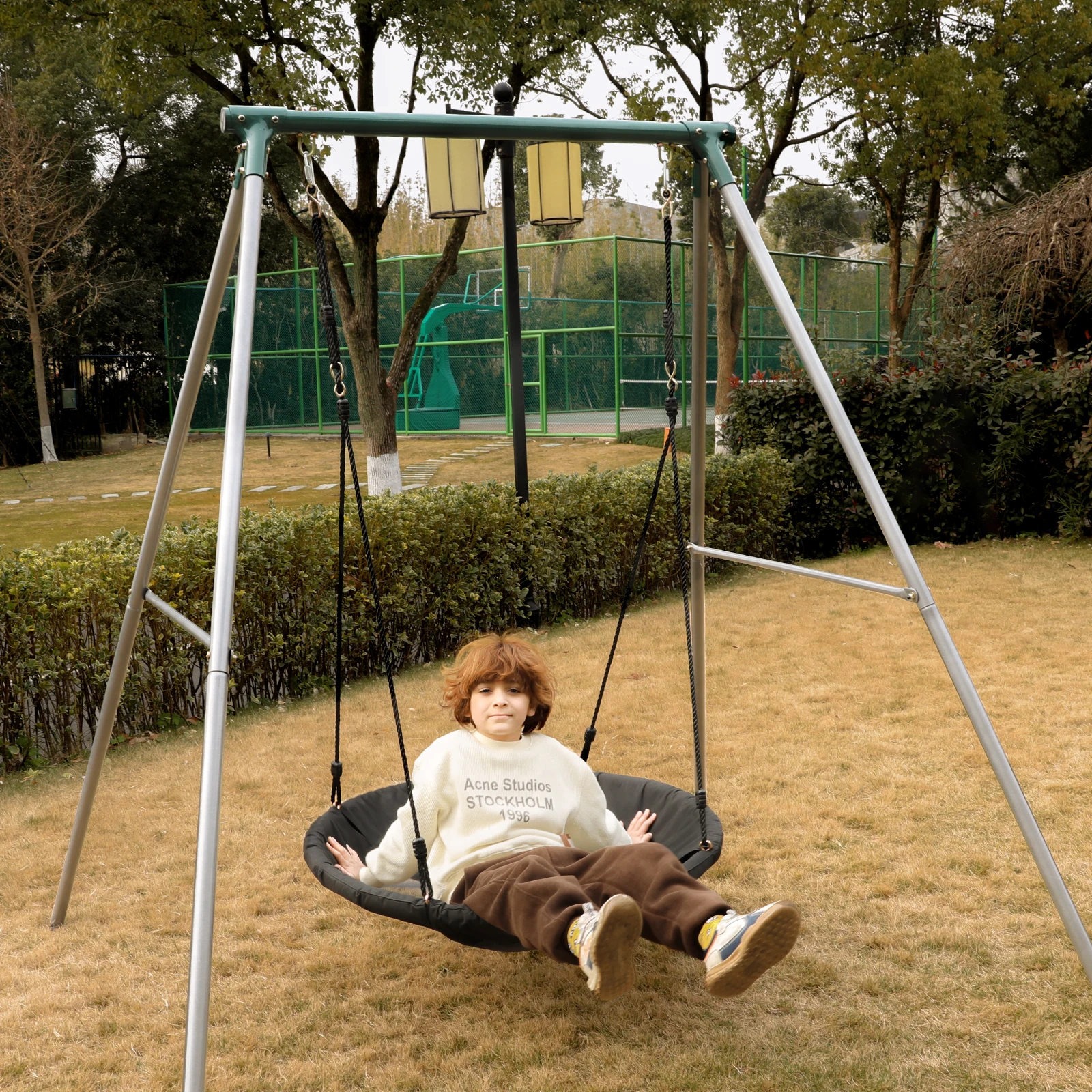 

Outdoor A-Shape Metal Swing Set with Heavy Duty Stand