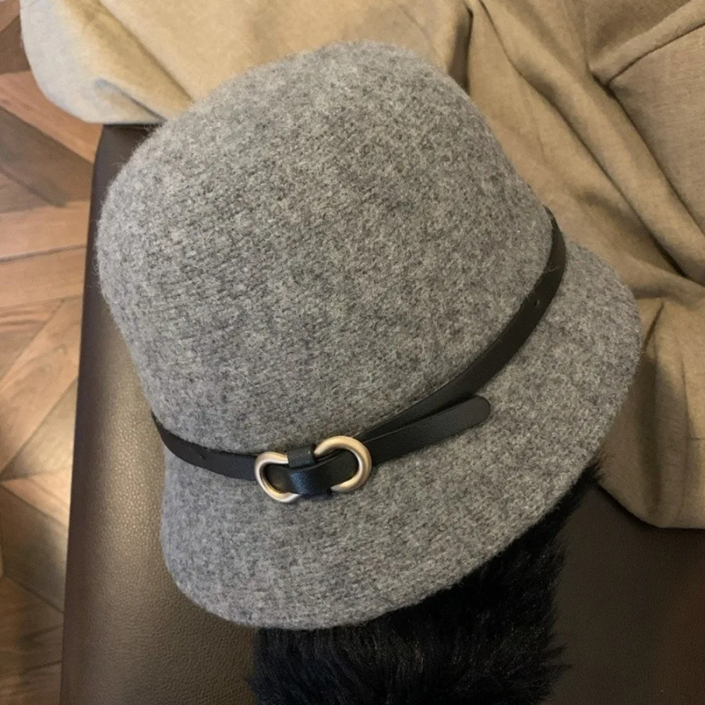 

Sweet Woolen Wool Fisherman Hat Elegant Pure Color Women's Formal hat Korean Style British Style Basin Hat Winter