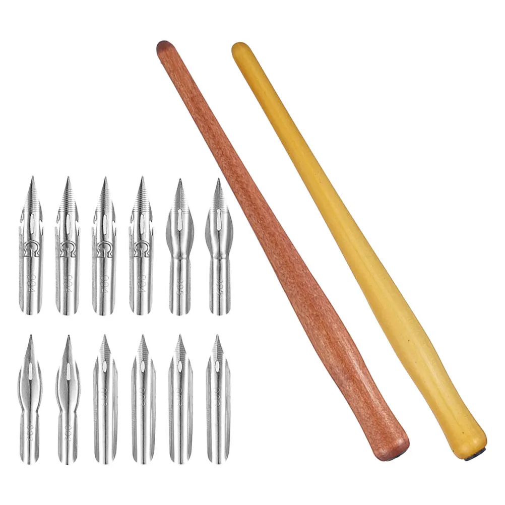 Solid Wood Dip Pen Calligraphy Kits Vintage Handmade Pens Replaceable Nibs Gothic Tips Irregular Wooden Rods Stable Grip