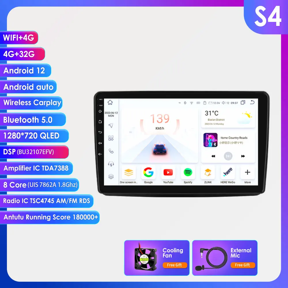 Draadloze Carplay Android13 Autoradio Voor Fiat Panda 2003-2012 Auto Multimedia GPS Speler 4G-LET 2din autoradio 7862 360 Camera