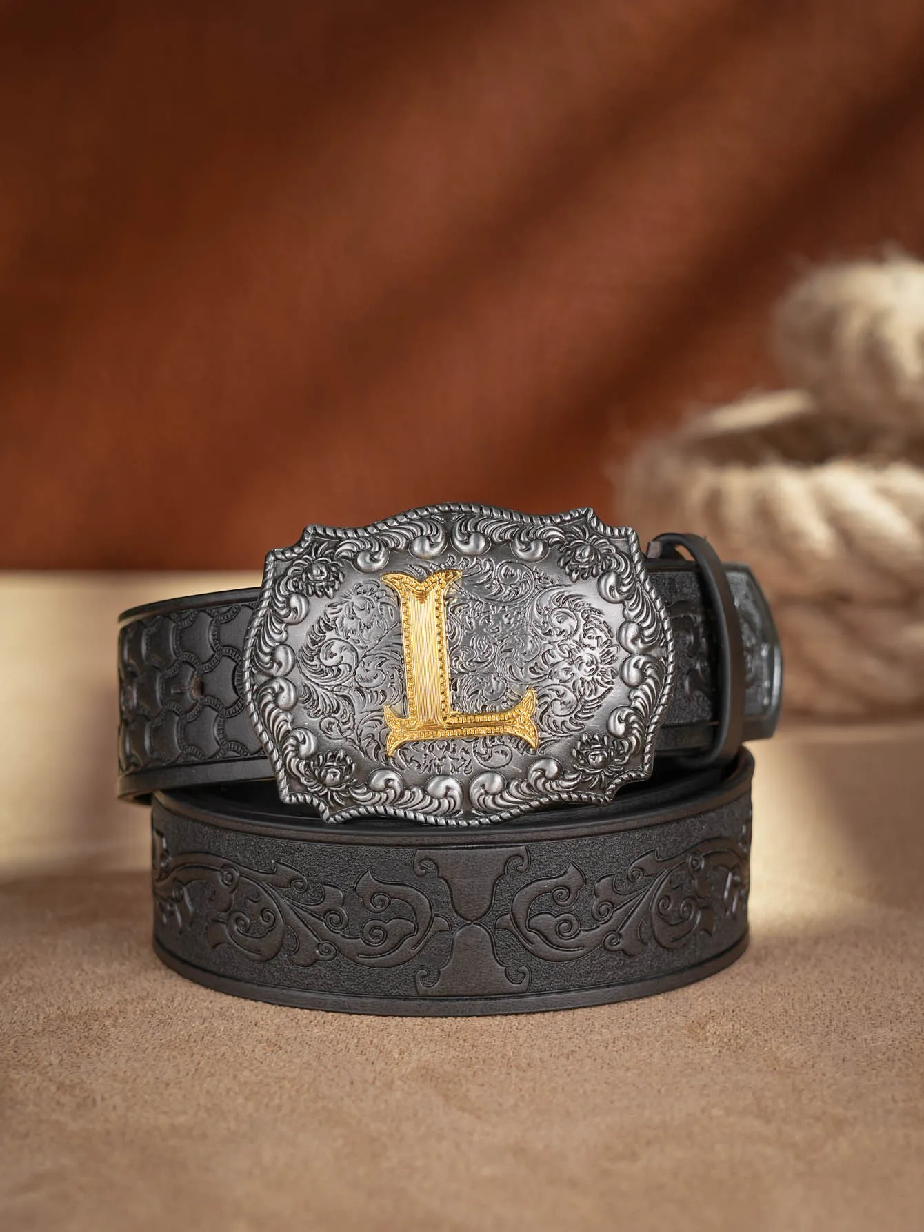 Western Cowboy PU-Ledergürtel – Herren-Hüftgurt, Stier-Dekoration, Blumenmuster, graviert für Jeans – Detail 21