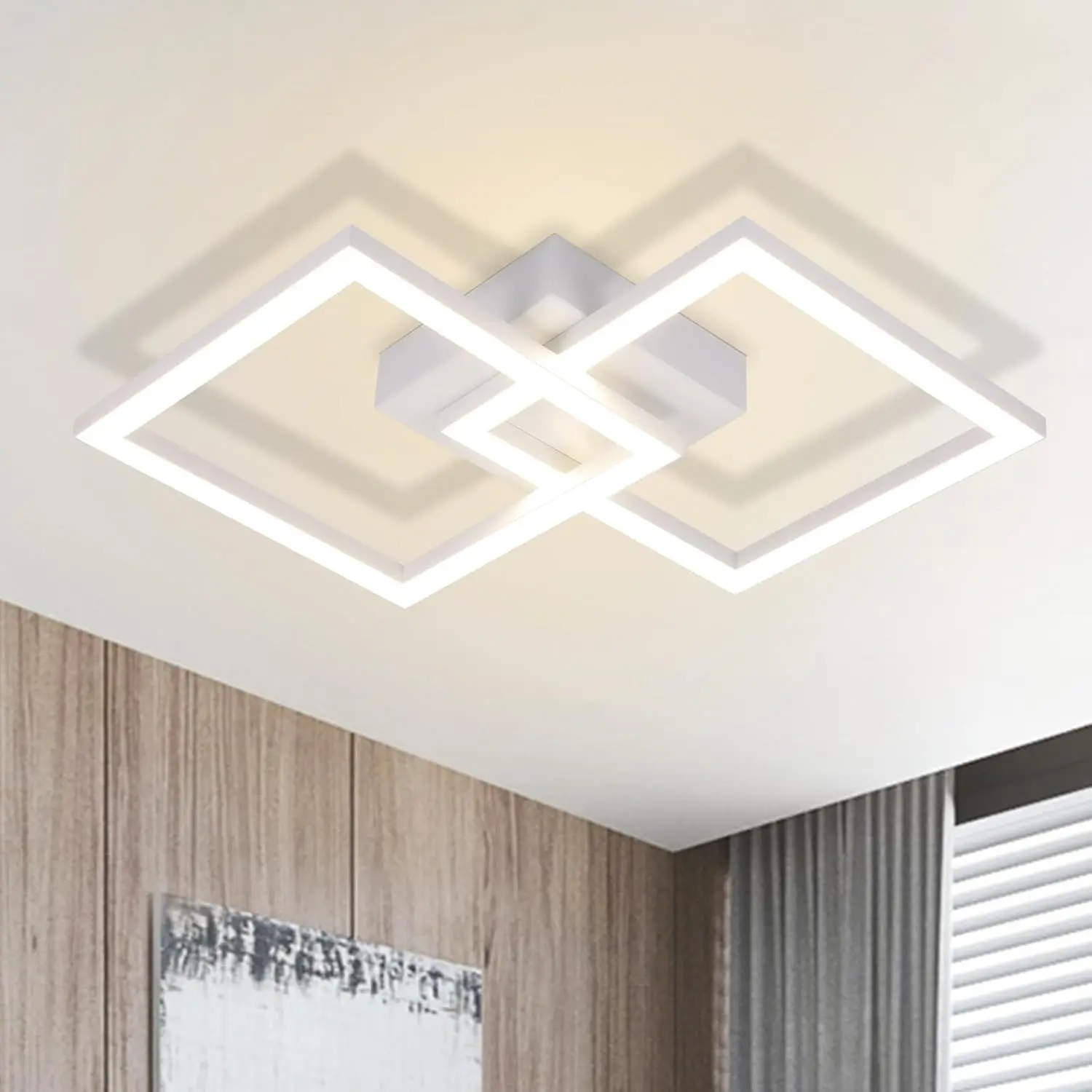 Cliheet 2-flammige quadratische weiße LED-Deckenleuchte 24W 4000K, 47cm moderne Deckenleuchte für Küche und Wohnzimmer
