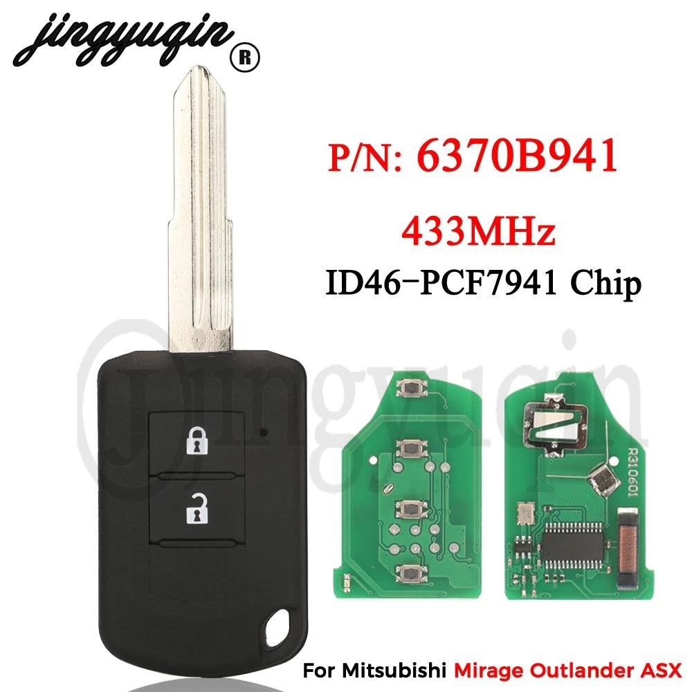 

jingyuqin 2 Buttons 433MHz ID46 Chip Car Remote Key for Mitsubishi Mirage Outlander ASX 2016-2018 Fob auto P/N: 6370B941