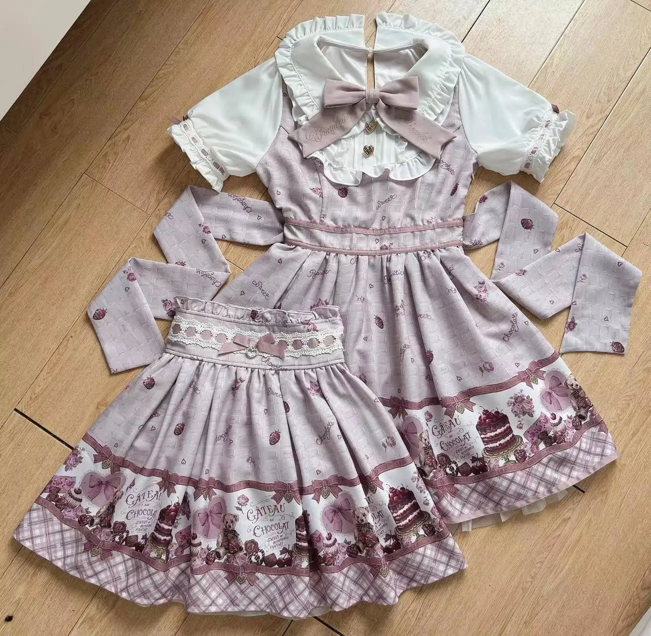 Robe imprimée Harvey Cake Bear, jupe de production de masse, tenues Lolita trempées, col beurre doux, japonais, printemps, été, 2024