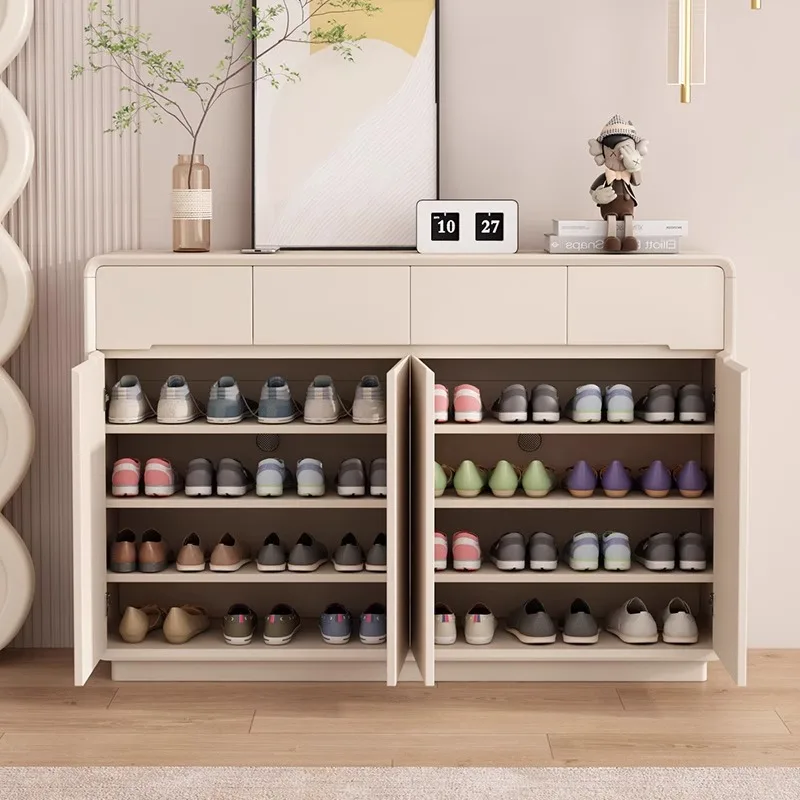 

Cream wind home shoe cabinet, new home door floor-to-ceiling entrance cabinet, integrated wall storage cabinet