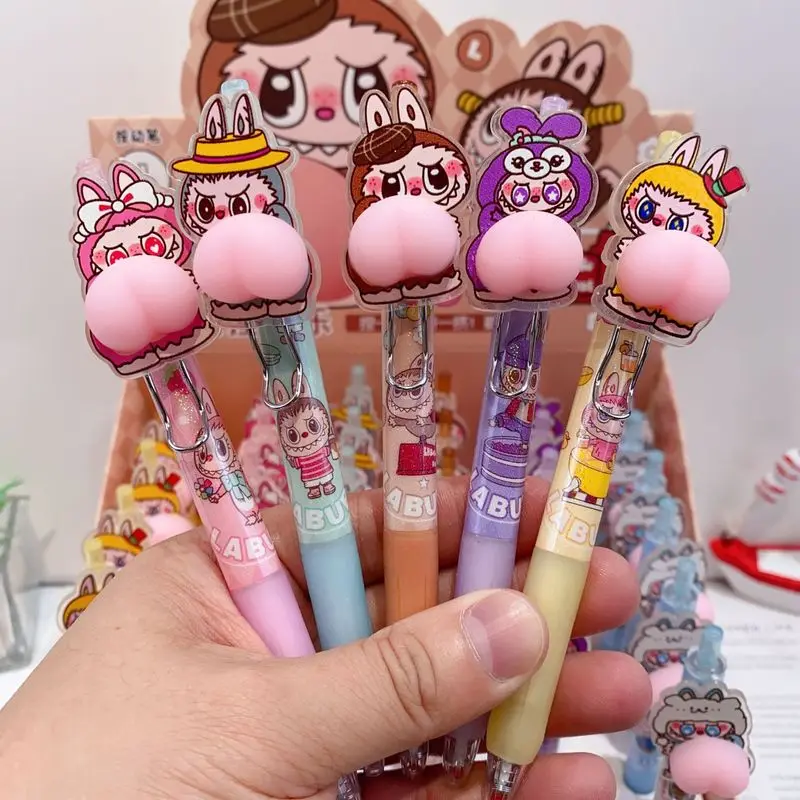 36pcs New Cartoon Labubu Decompression Press Gel Pen Cute Creative Press Pen Student Writing Stationery Kids Gift