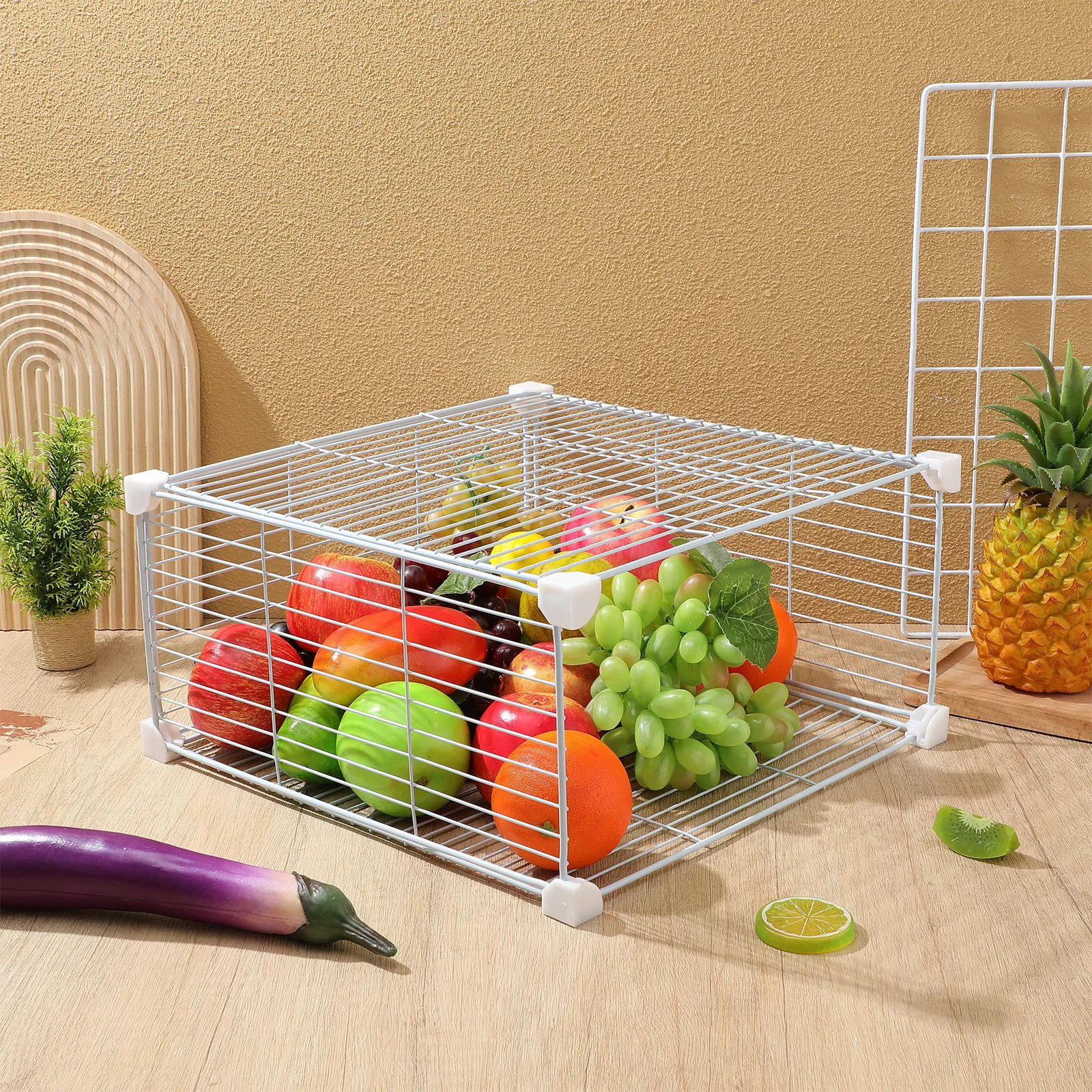 

Freezer Organizer Bin Large White Metal Wire Baskets for Deep Freezer Refrigerator Storage Dividers for Vegetables Meats Snacks