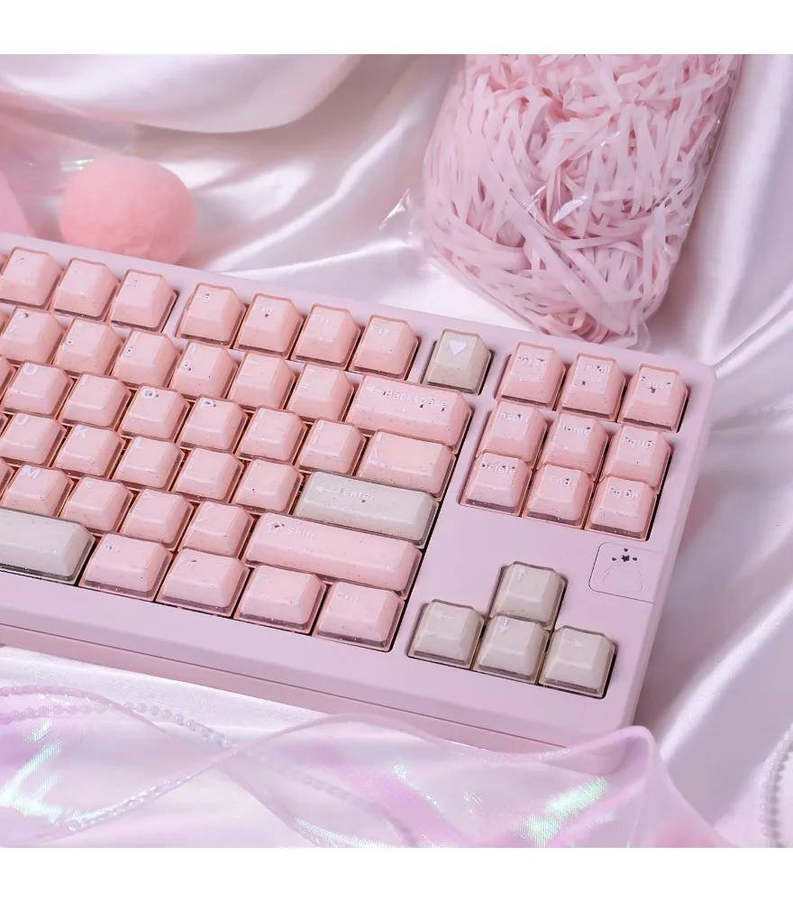 White marble/green/pink jade semi-transparent keyboard keycap crystal jelly PBT + PC two-color full set original factory