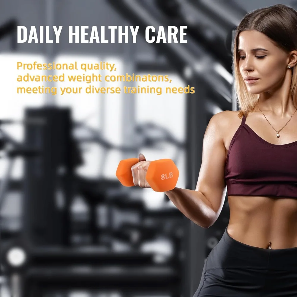 مجموعة دمبل نيوبرين مُزودة بالألوان مع رف تخزين - أوزان متعددة للياقة البدنية في صالة الألعاب الرياضية المنزلية #5