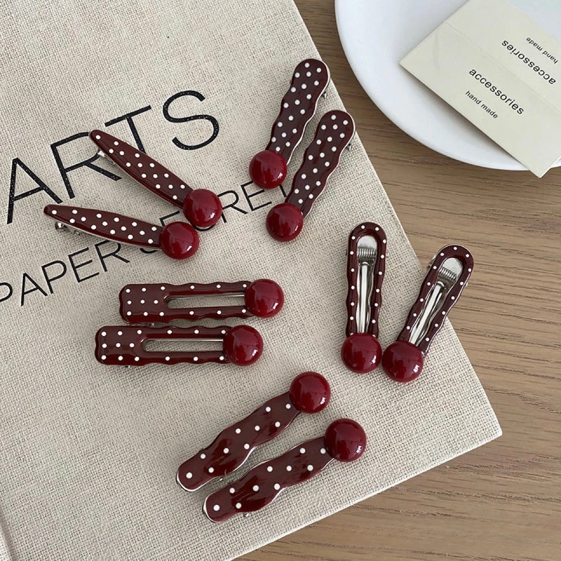 

2pcs Red Polka Dot Hair Clip for Women Sweet Cute Vintage Hairpin Duck Bill Clip 머리핀 Fashion Headwear Hair Accessories Заколки