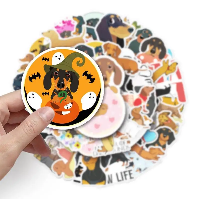 50Pcs Cute Waterproof Dachshund Stickers Funny DIY Animal Graffiti Decals for Waterbottles Laptop Luggage Phone Skateboard