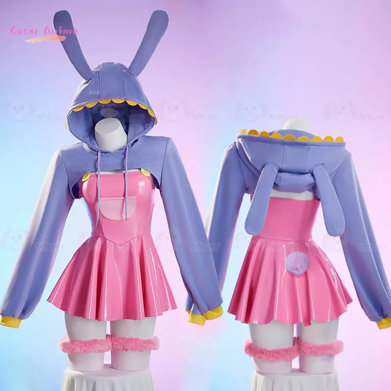 The Amazing Digital Circus Jax Cosplay-Kostüm Hasen-Slip-Kleid für Halloween und Weihnachten Rollenspiel für Frauen