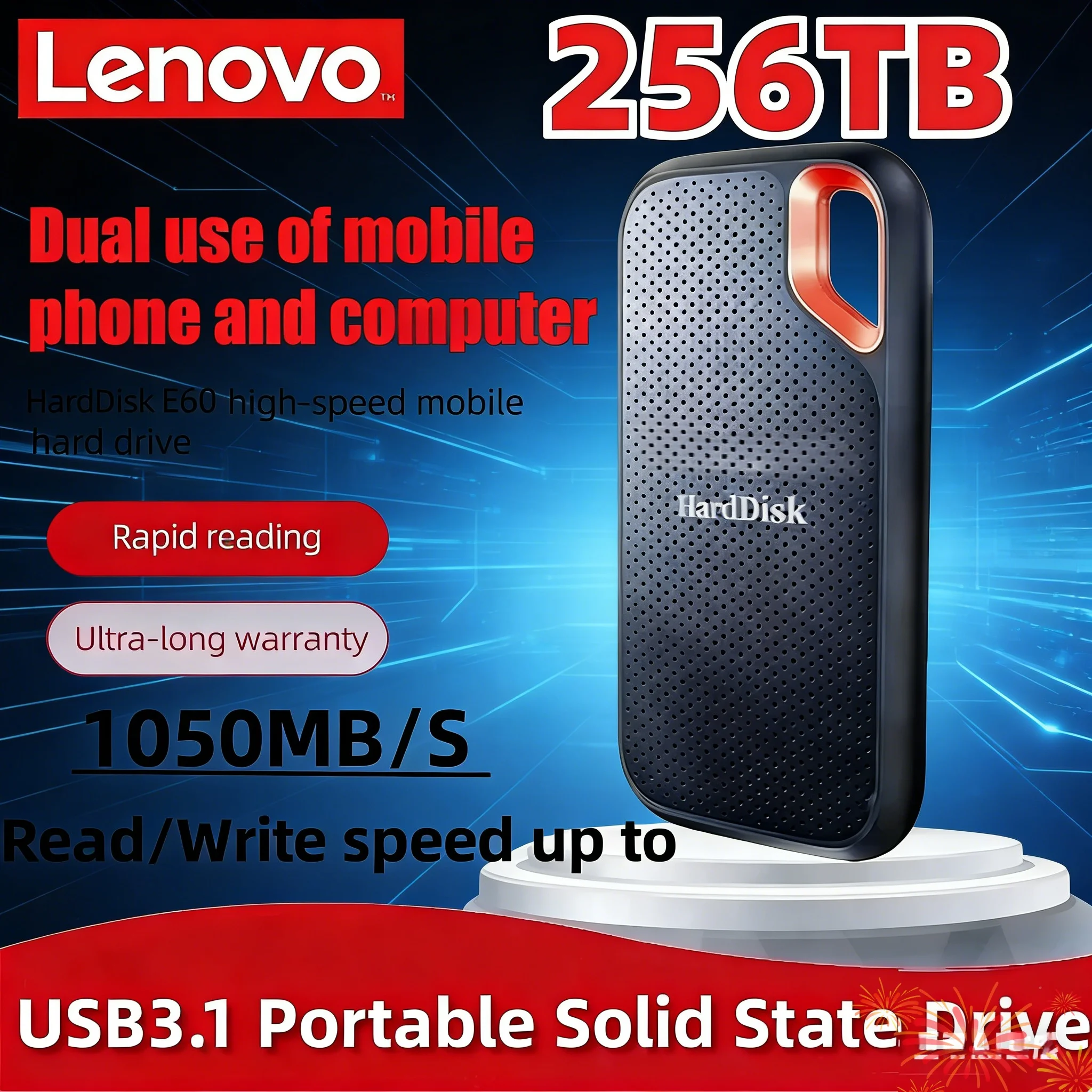 

Высокоскоростной внешний SSD-накопитель Lenovo E61, 2 ТБ, 4 ТБ, 16 ТБ, 256 ТБ, USB 3.1 Type-C, портативный мобильный жесткий диск для ноутбука, PS5 | Быстрая накопительная система
