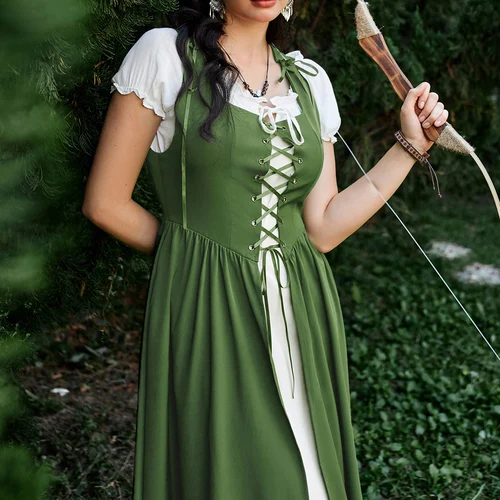 Imagen 2 del producto SD-Conjunto de 2 piezas renacentista para mujer, vestido sin mangas con cuello cuadrado y hombros descubiertos