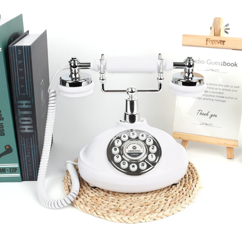 Cheeta white color push button type retro telephone message recording audio guestbbook phone wedding phone