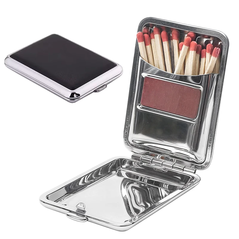 Caja de cerillas de metal, cajas de cerillas de acero inoxidable con atacante de placa de fricción