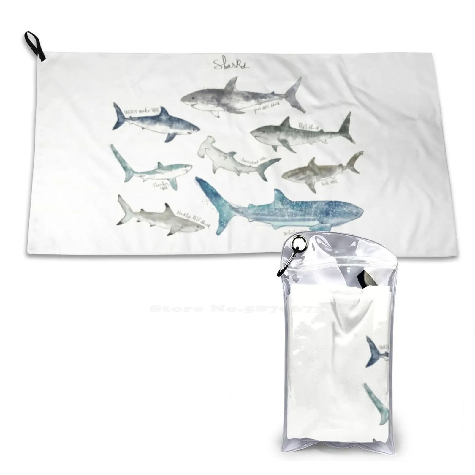 Sharks-Landscape Format Soft Towel Quick Dry Beach Towel Sharks Great White Tiger Thresher Whale Mako Bull Blacktip Reef Nature