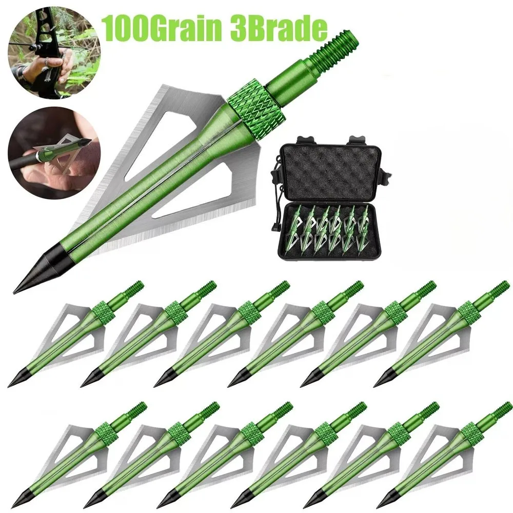 

100 Grain Hunting Broadheads 6/12Pcs with Box - Fit Crossbow, Compound & Recurve Bow Arrows for Archery