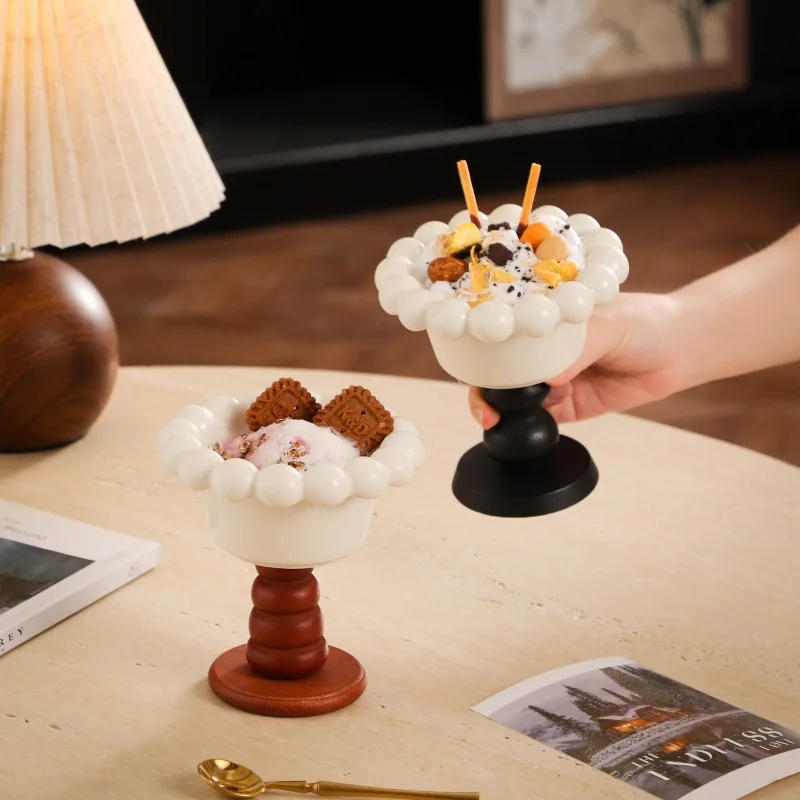 Ins Aesthetic Ice Cream Cup Creative Ceramic .Dessert Bowl Yogurt Pudding High Footed Cup for Home