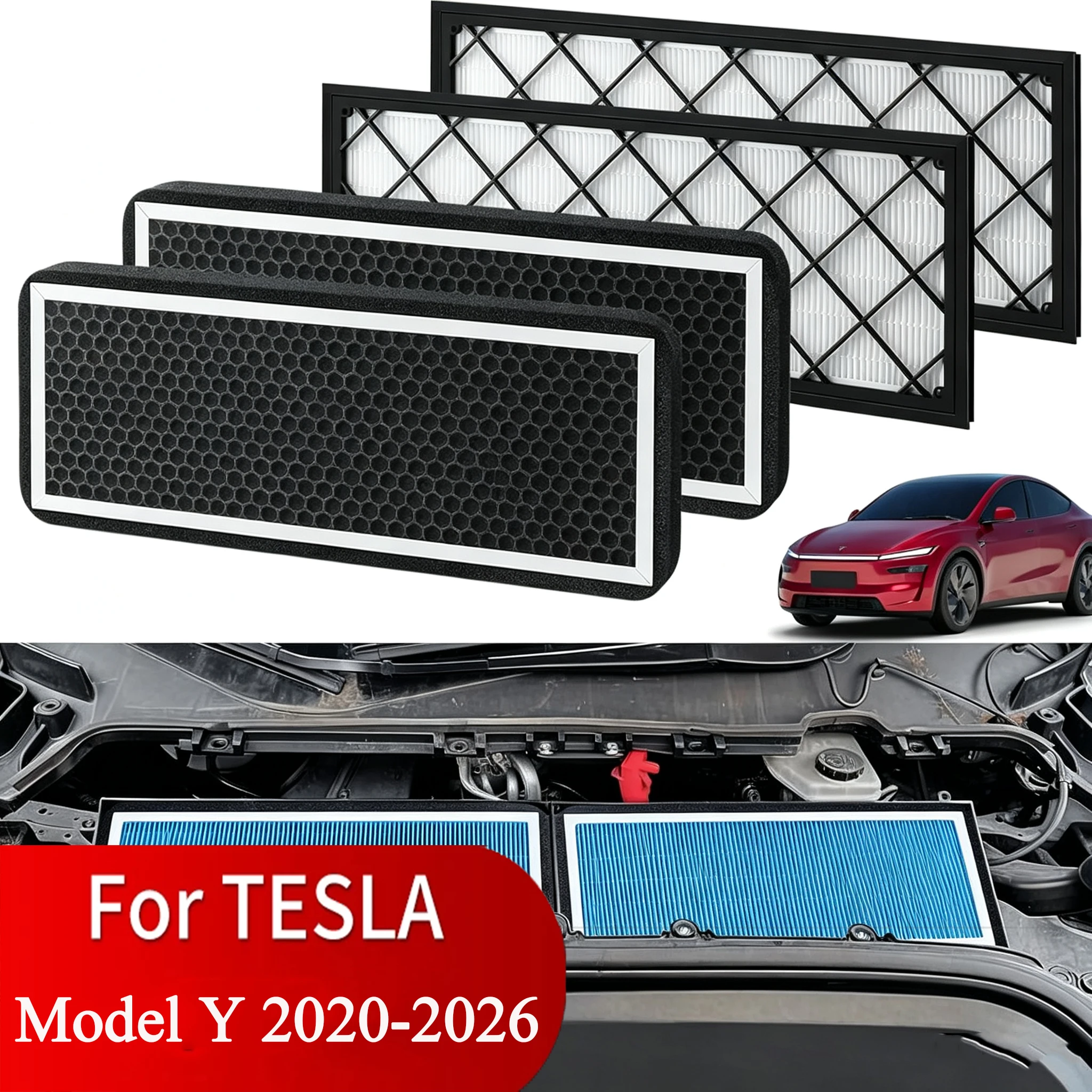 4PCS Front Trunk HEPA Cabin Air Filter for Tesla Model Y 2020-2026 Juniper , Air Intake Filter with Activated Carbon