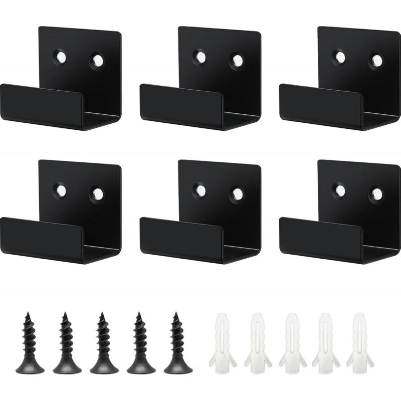 6 PCS Wall Mount Tile Display Brackets Hooks, 25mm Inner Width, Heavy Duty Steel, Black