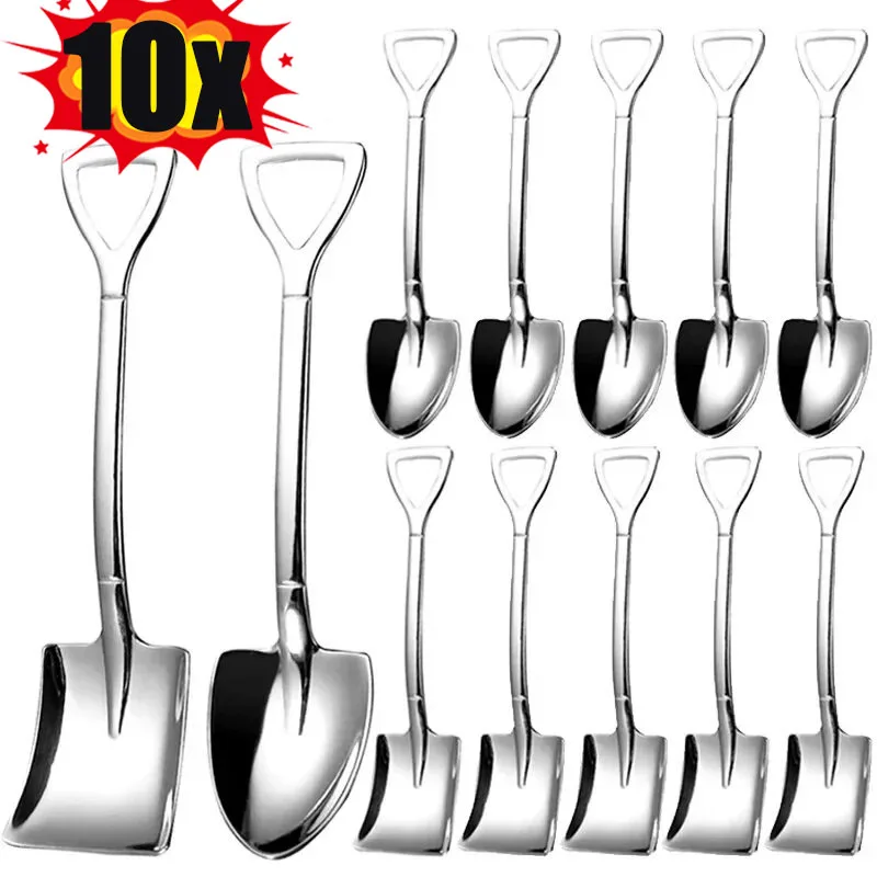 

10Pcs Stainless Steel Shovel Spoon Gold Silver Coffee Spoons Ice Cream Dessert Scoops Teaspoon Kitchen Tableware Cutlery Set