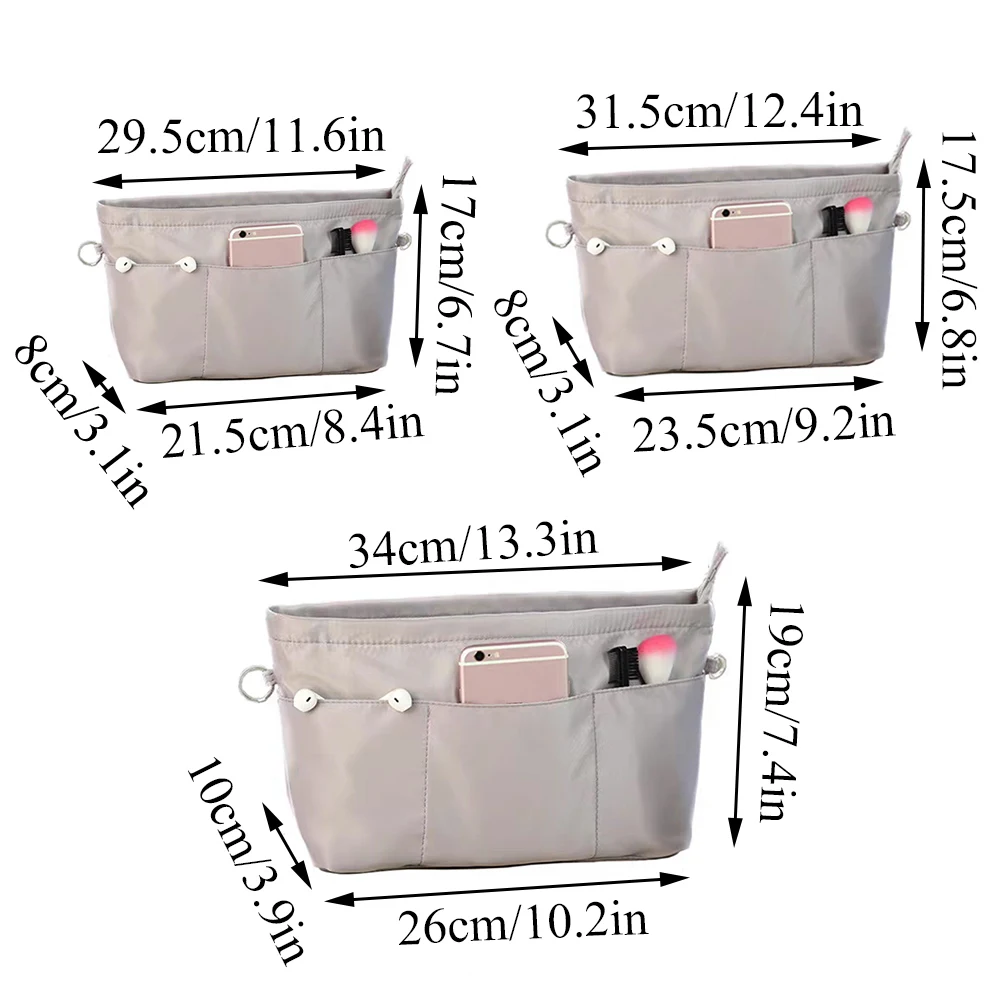 Bag Inner Bag Handbag Organizer Women's TOTE Bag Organizer Insert Women's Nylon Cosmetic Bag Waterproof Grey Makeup Bag