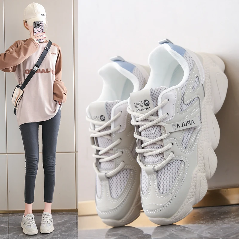 Zapatillas deportivas transpirables de alta gama para mujer, zapatos planos de marca de lujo, con cordones, a la moda