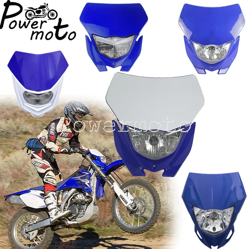 Blue Universal Motorcycle Headlight Dirt Bike MX Enduro Head Light for Yamaha WR250F/X WR450F YZ XT TTR230 Motocross H4 12V 35W