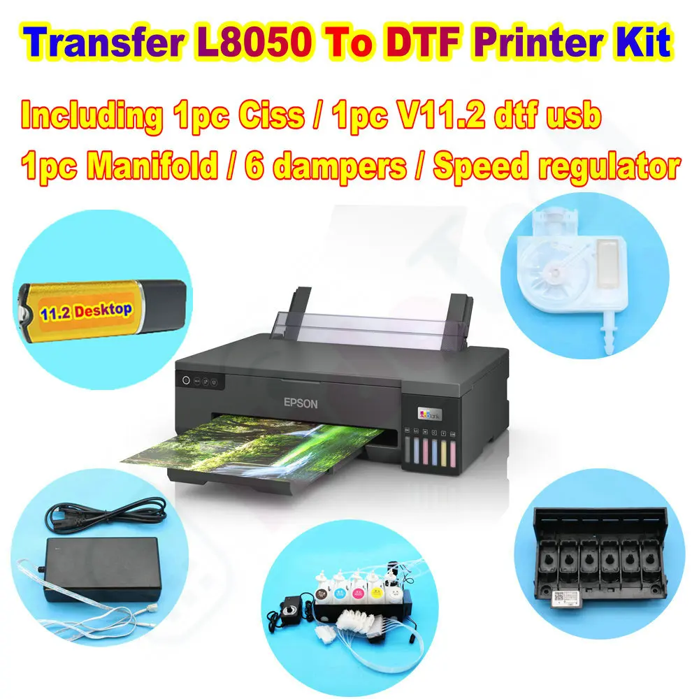 

Dtf Kit Set Transfer L8050 L18050 L8180 To DTF Printer Includ DTF Software Dongle Ciss System Manifold Damper Speed Accelerator