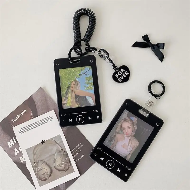 Creative Music Player Photocard Holder Student ID Card Holder Idol Photo Display Protect Storage Card Case Keychain Bag Pendants view 4