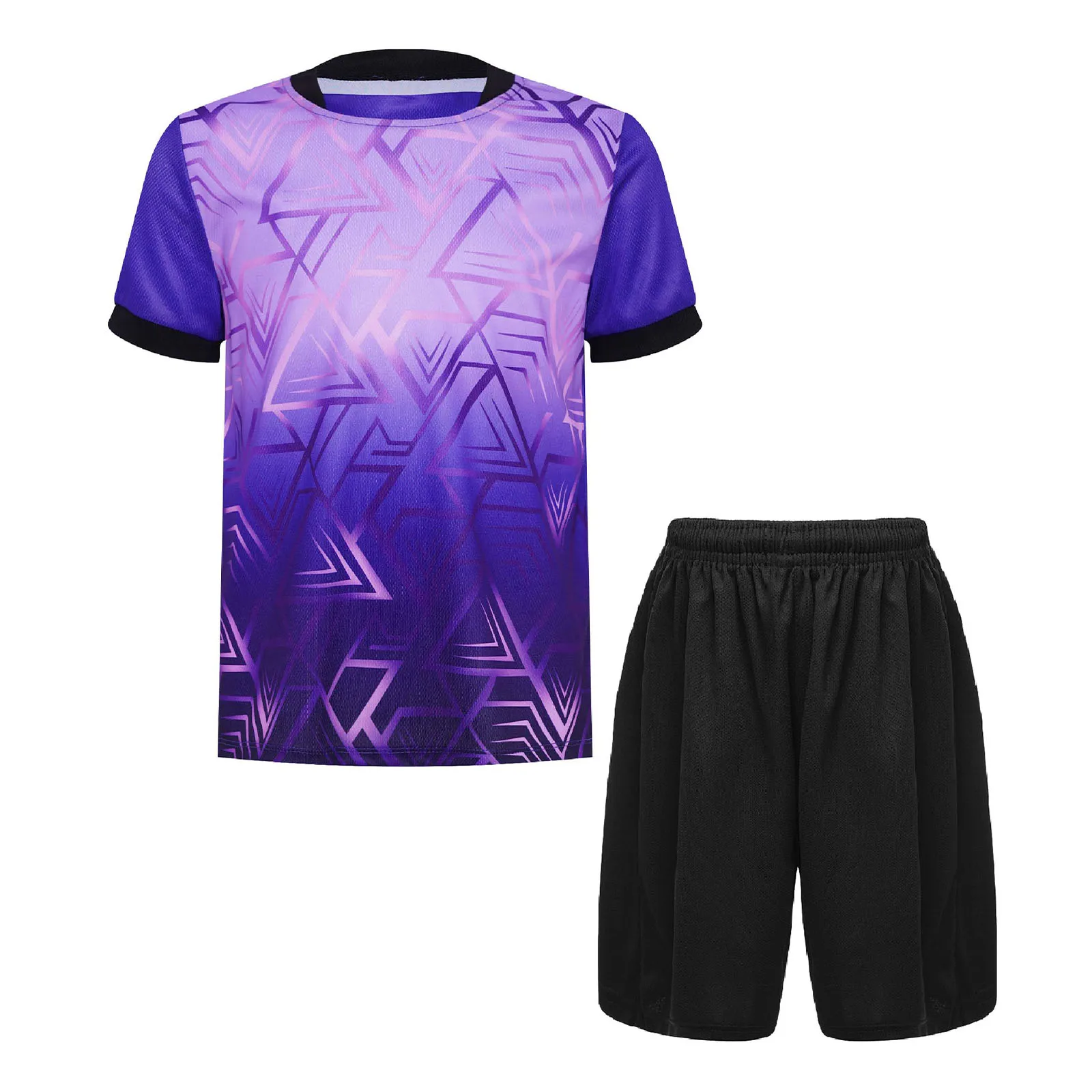 

Kids Boys Short Sleeve Sports Suits Sportswear Stylish Geometric Print T-shirt with Shorts Outfits for Football Training Workout