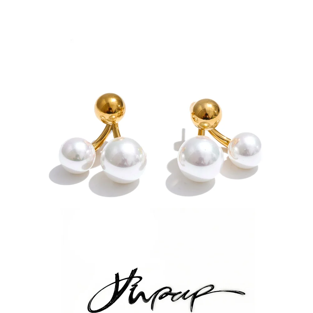 Yhpup Arrivals Stainless Steel Simulated Pearls Cherry Stud Earrings for Women Korean Chic Elegant Daily Wear Jewelry