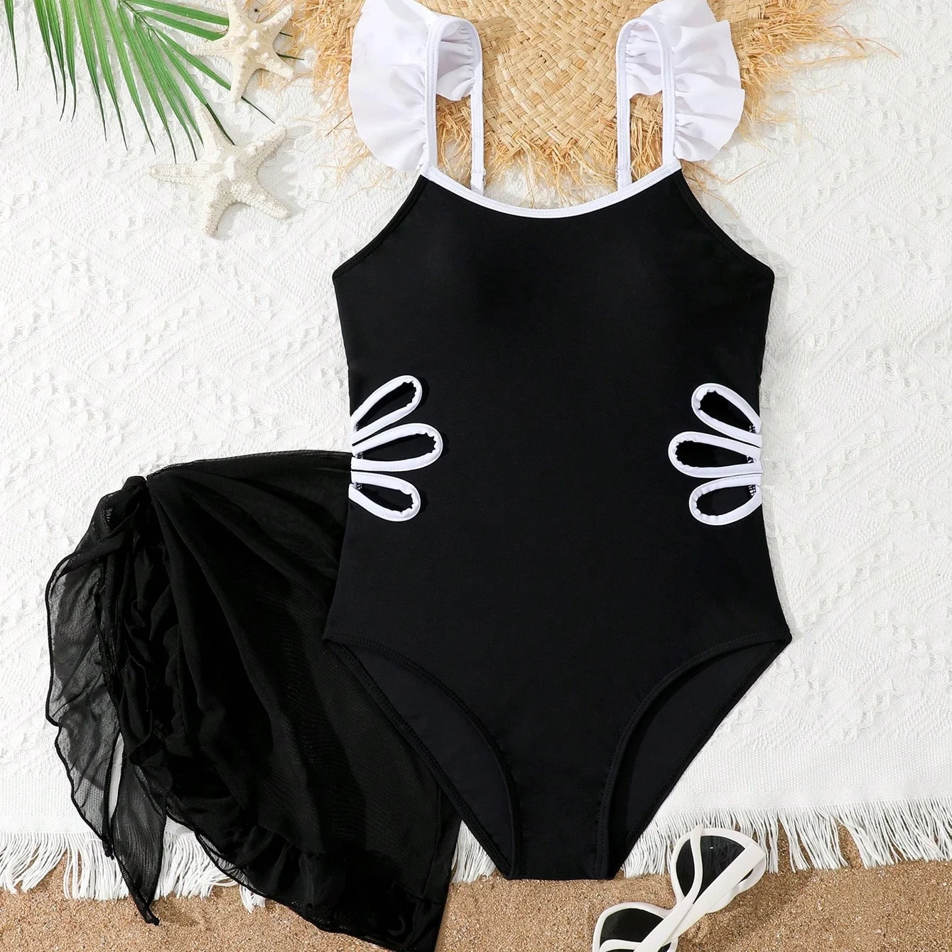 

2026 Padded Girls Swimsuit One Piece With Beach Skirt Strappy Kids Swimwear Female Children's Bathers Bathing Swimming Swim Suit