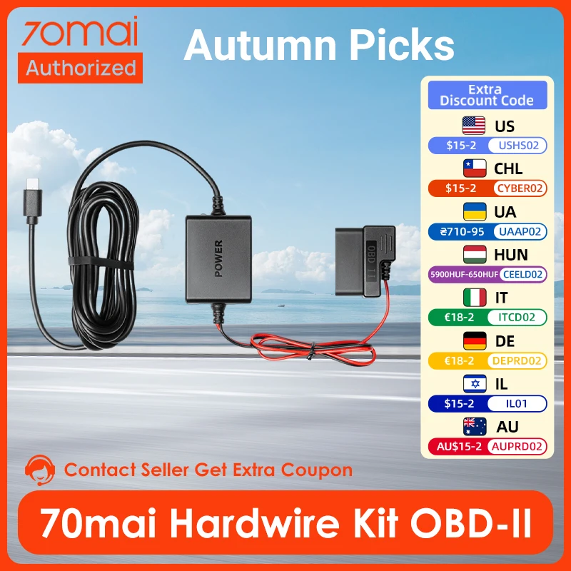 70mai Hardwire Kit OBD II Type-C USB-C Interface for 70mai 4K Dash
