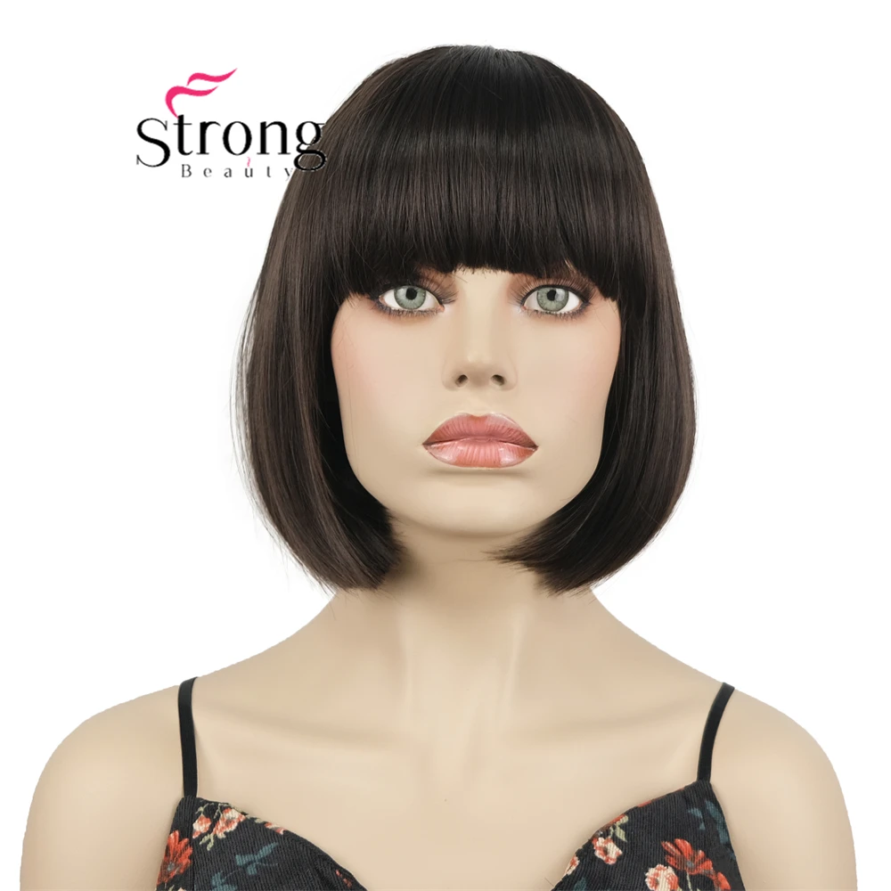 

Strongbeauty Короткие черные парики боб для чернокожих женщин Парик с челкой Синтетические термостойкие парики естественного вида для ежедневного использования