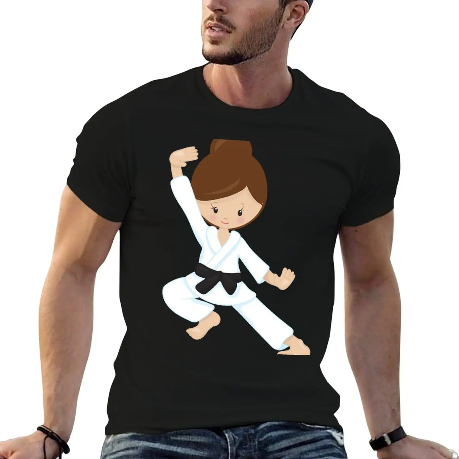 Karate Girl Brown Hair T-Shirt Plus Size Street Style Tee