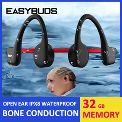 EASYBUDS Bone Conduction Bluetooth Earphone Wireless IPX8 Underwater Swimming Open Ear Headphones 32GB IP68 Waterproof Headset