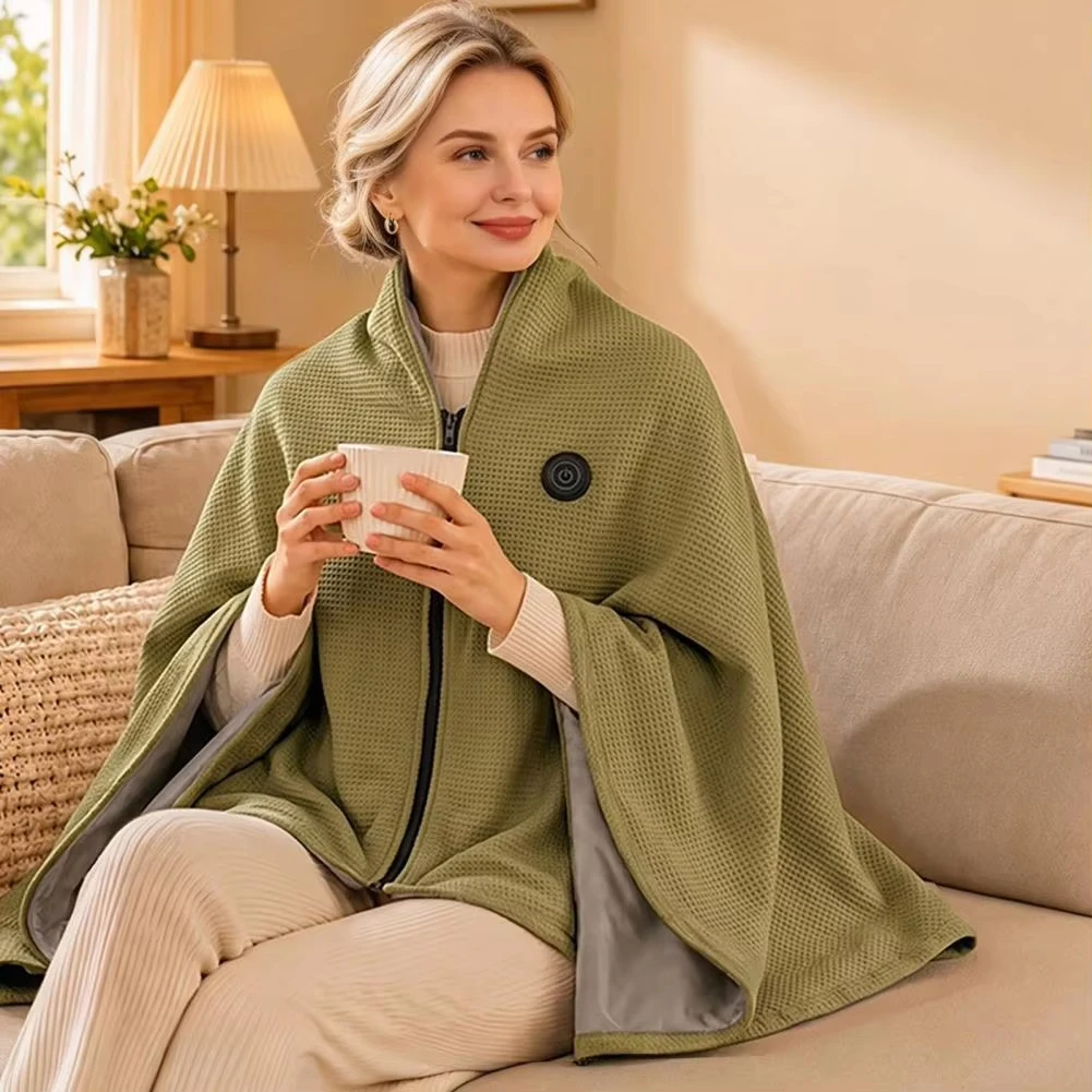 Women's Graphene Heated Shawl Lightweight Wearable USB Rechargeable Cordless Warming Winter Poncho for Office