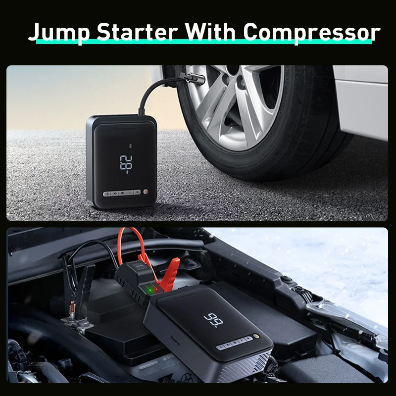 Baseus 2 In 1 Car Air Pump 8000mAh Power Bank Portable Air Compressor with LCD Digital Display Car Tire Inflator Pump