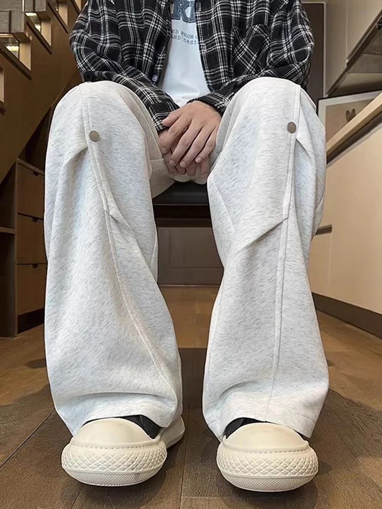 

ay And White Floral Sport Pants Men's Spring Autumn Wide Leg American Sle Heavyweight Sweatpants Pleated Design Sense Riv...