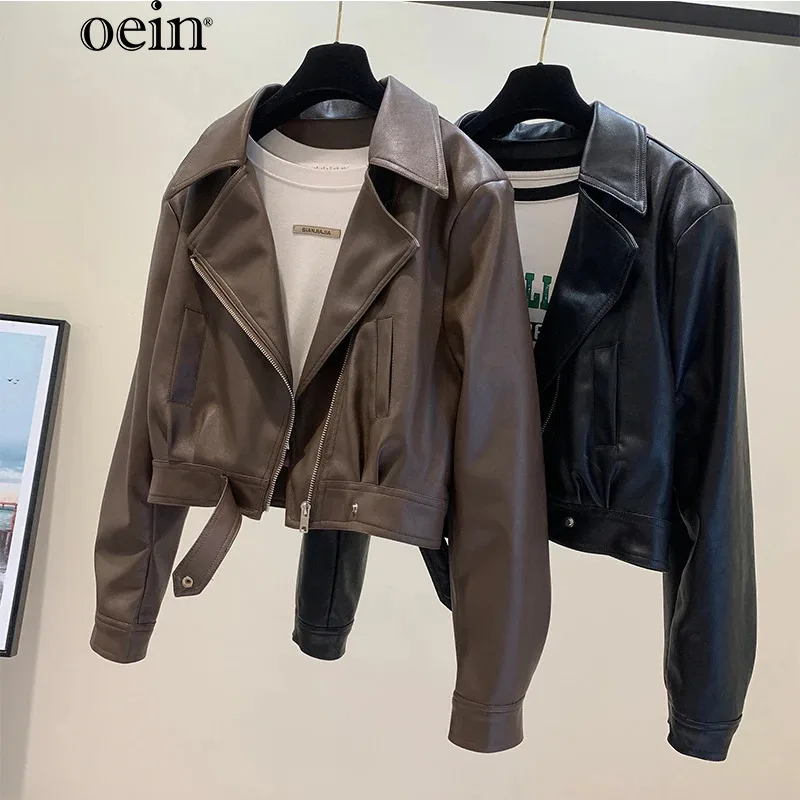 

Европейская кожаная куртка oein, Женская Осенняя новая стильная темпераментная маленькая и короткая стройнящая универсальная куртка из искусственной кожи, 2024