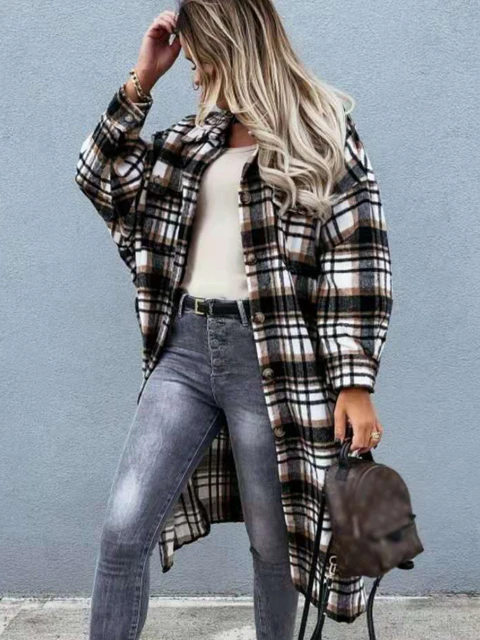 Women Autumn Jacket Fashion Long Plaid Shirt Coats Winter Cardigan Flannel Shirt Jacket Loose Oversized Checkered Shirt Chaqueta Women Shirt AliExpress