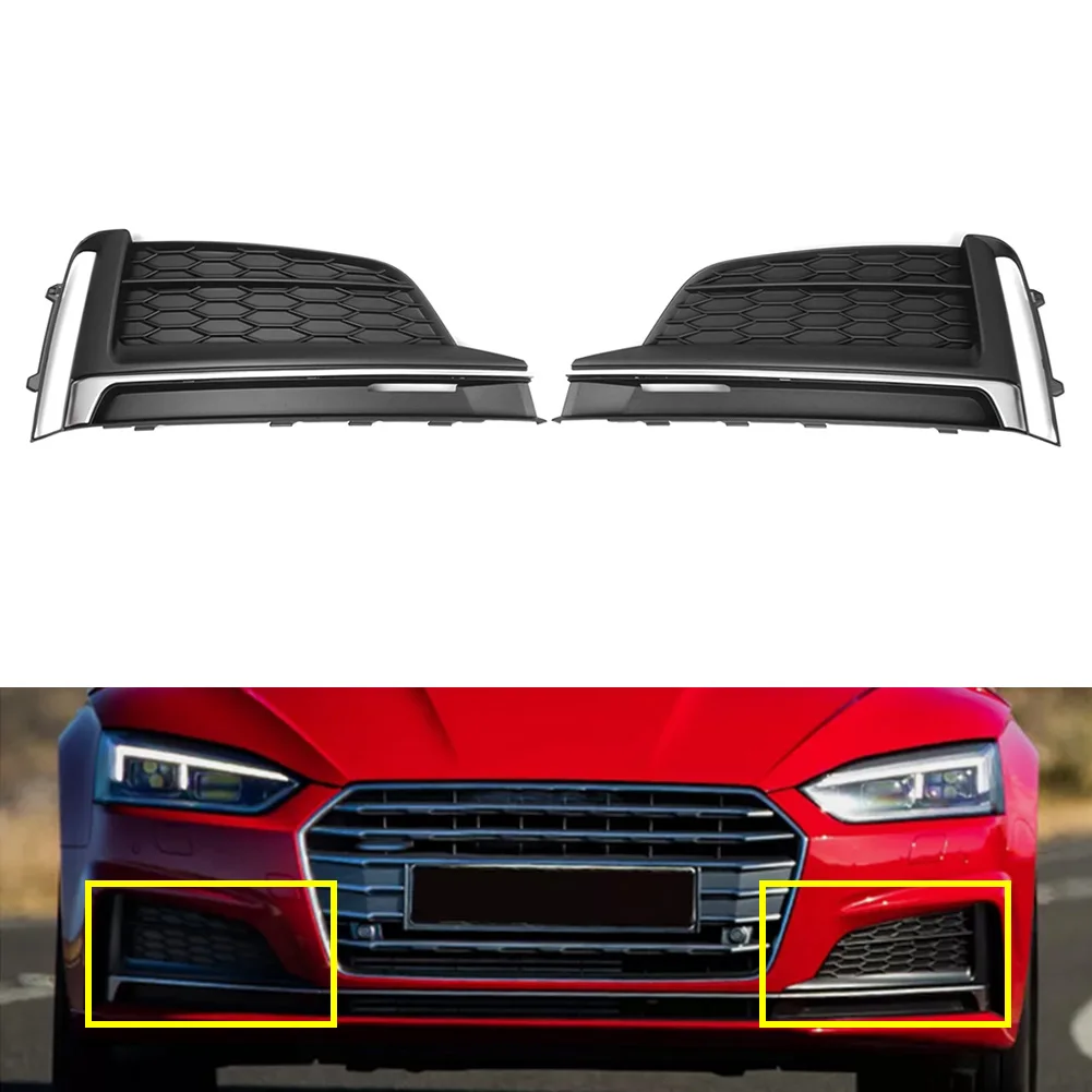 2 Pcs Car Front Bumper Fog Light Lamp Grill Bezel Cover ABS Plastic For Audi A5 S-line S5 2017 2018 2019 2020