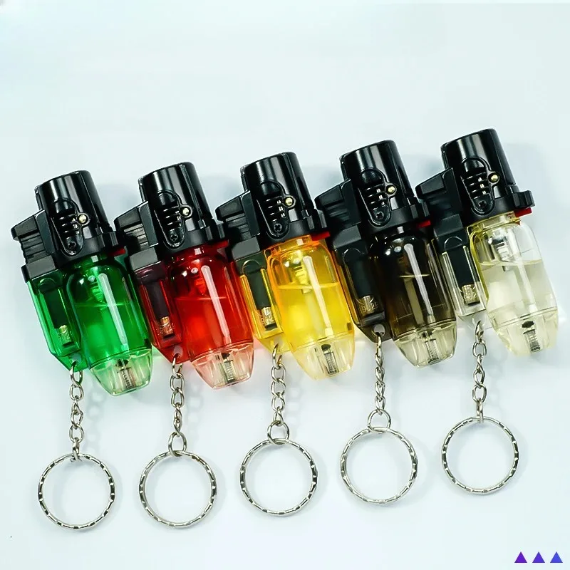 Mini Keychain Butane Torch Lighter Transparent Gas Tank Small Welding Gun Inflatable Windproof Lighter Smoking Accessories