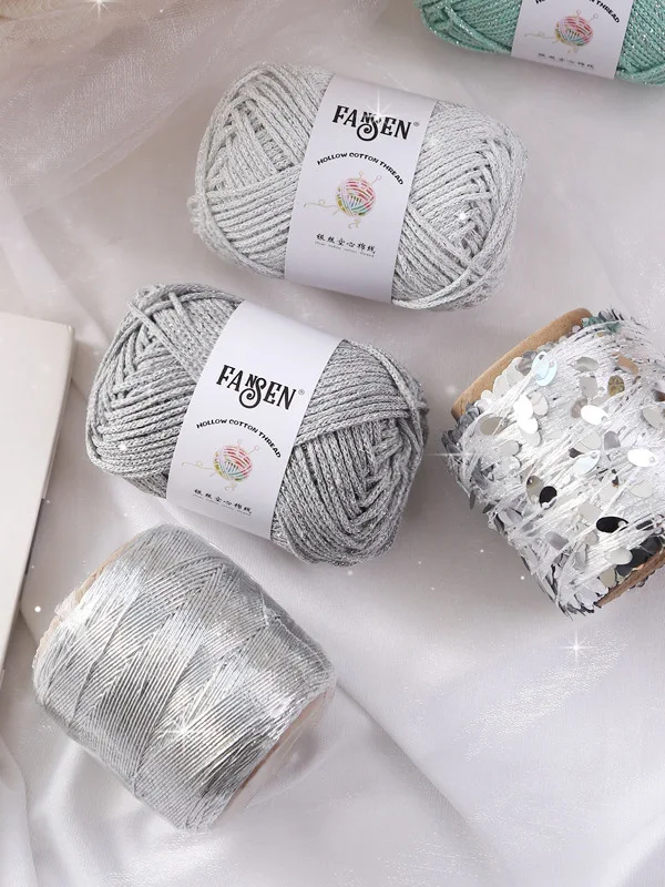 

iny Silver Cotton Tead 5mm Handmade Weaving Silver Tead Hat DIY Ball Yarn Hook Bag Cap Hand Knitting Cotton Yarn Ball