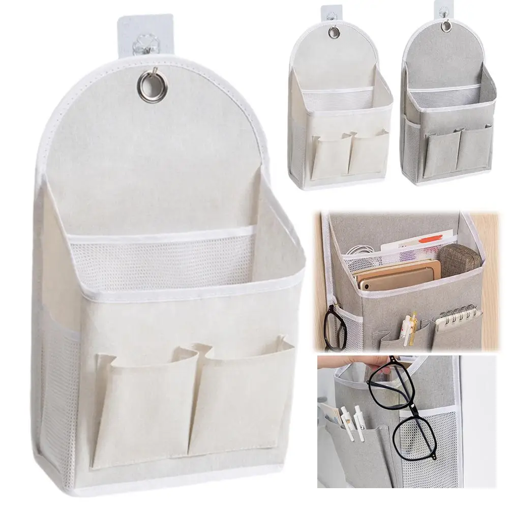 Fabric Hanging Storage Bag for Dormitory Wall Mounted Door Organizer Pouch with Mesh Side Dual Pocket Book Phone Magazine Holder